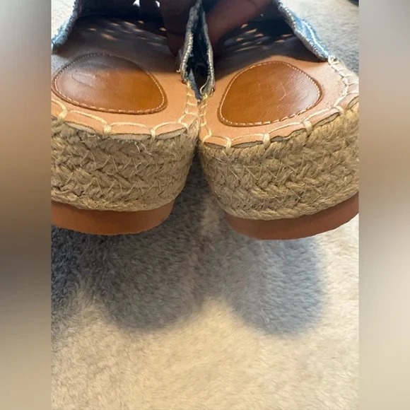 Bohemian Blue Floral Cutout Espadrille Mules – Denim Lace Platform Slides 37 7 - Picture 9 of 10